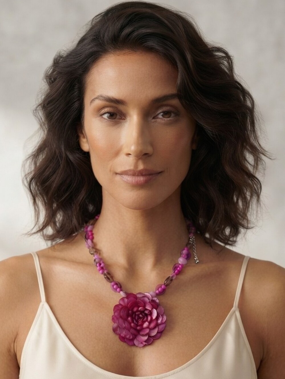 Women's Pink Floral Statement Necklace - Women Jewelry Beaded Necklaces - Picture 5 of 16